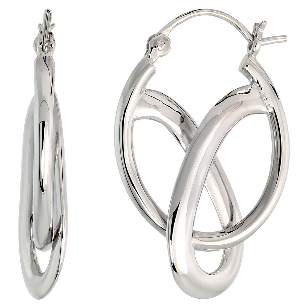 High Polished Knot Hoop Earrings in Sterling Silver, 1 1/8" (29 mm) tall