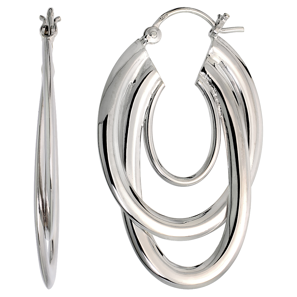 High Polished Interlacing U-shaped Hoop Earrings in Sterling Silver, 1 9/16" (40 mm) tall