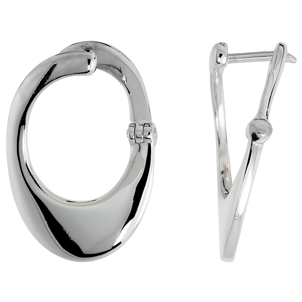 High Polished Oval-shaped Fancy Hoop Earrings in Sterling Silver, 13/16" (21 mm) tall