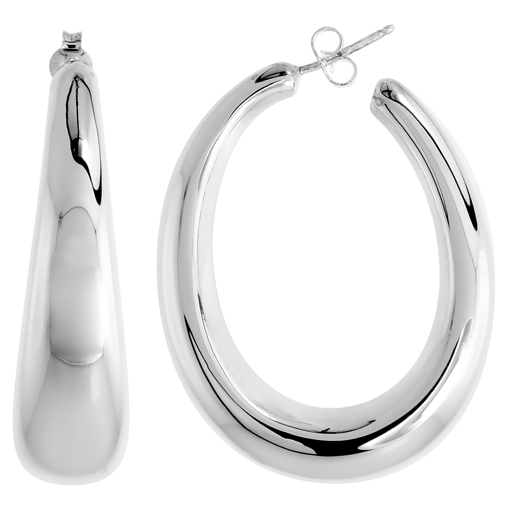 Sterling Silver Puffy Post Hoop Earrings Electroformed, 1 3/4 inch