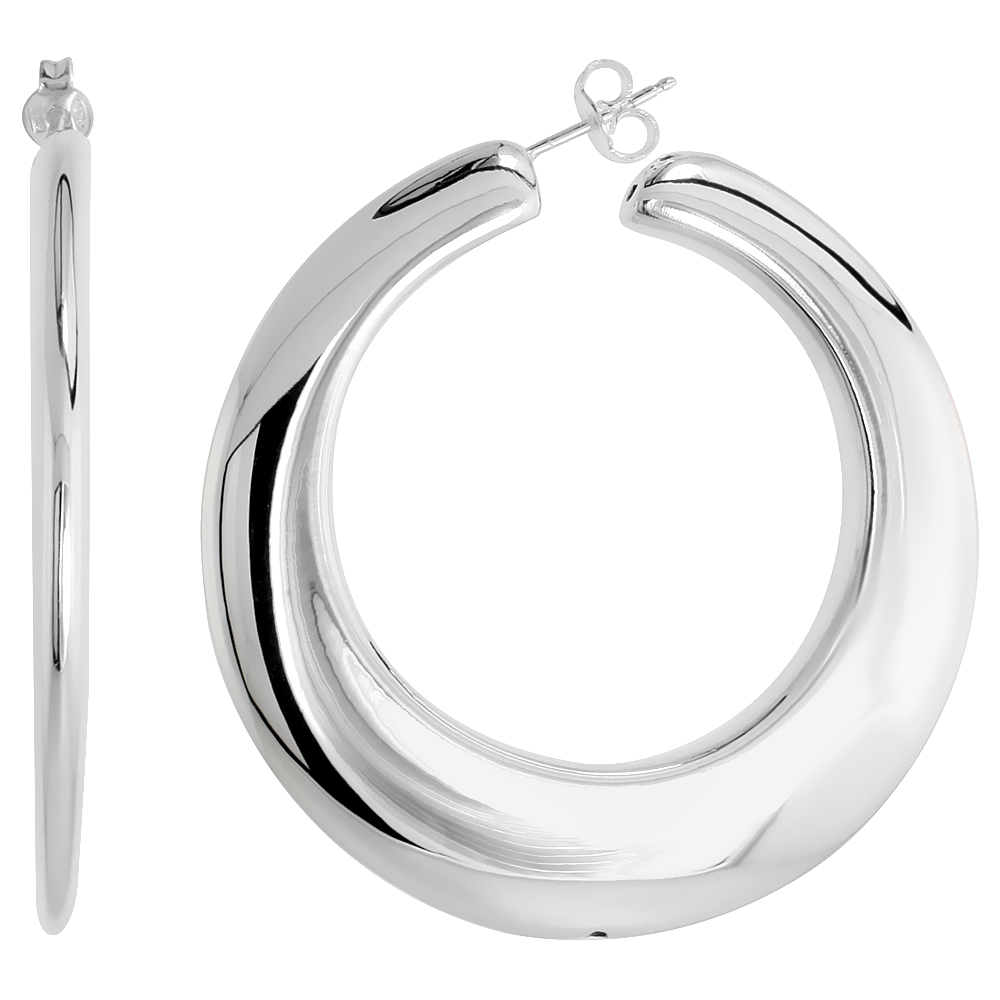 Sterling Silver Puffy Post Hoop Earrings Electroformed, 2 inch