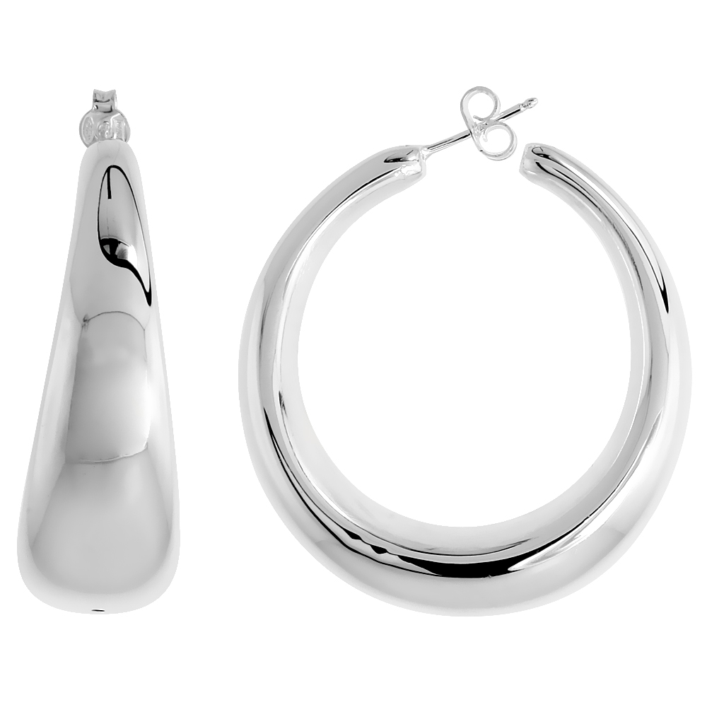 Sterling Silver Puffy Post Hoop Earrings Electroformed, 1 11/16 inch