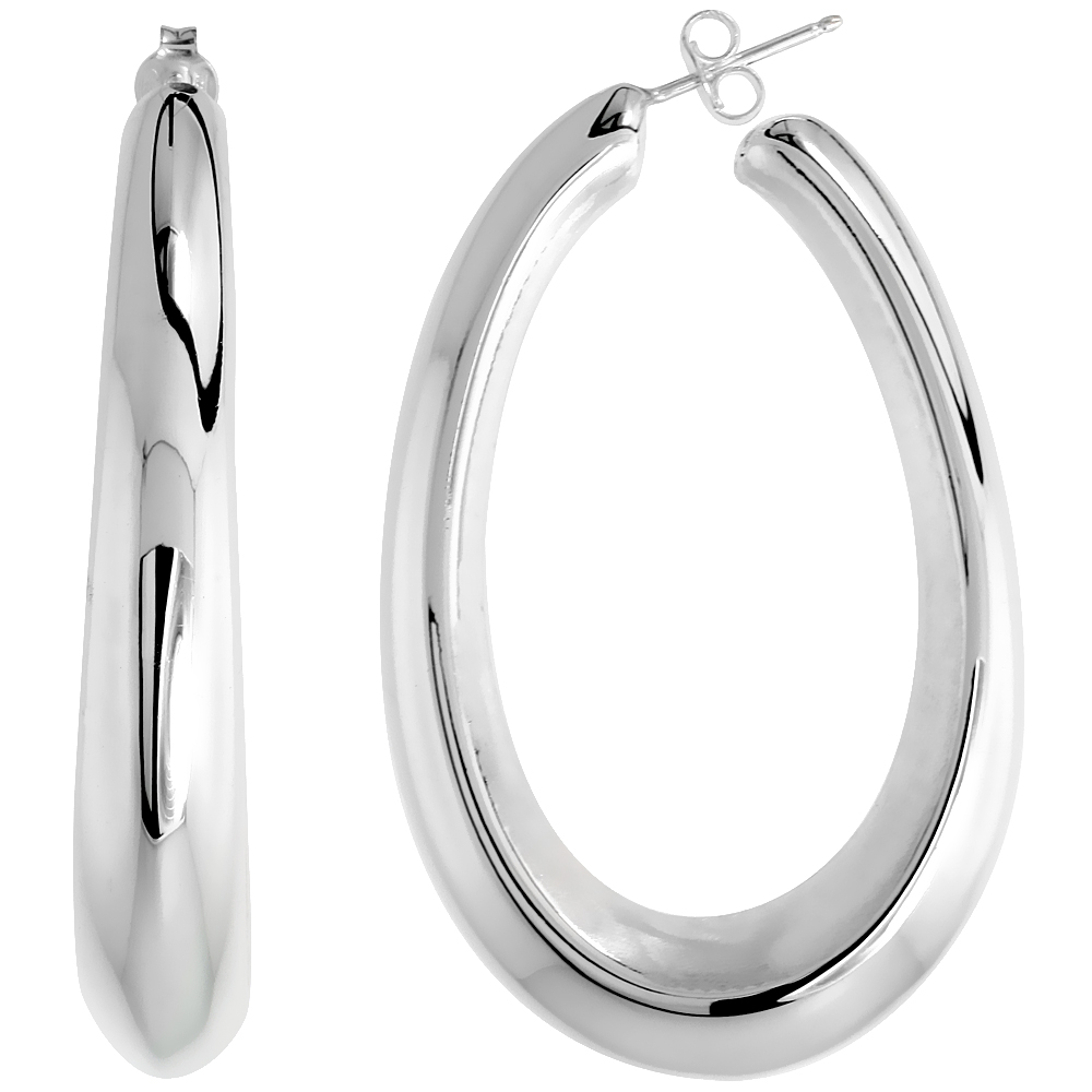 Sterling Silver Puffy Post Hoop Earrings Electroformed, 2 1/16 inch