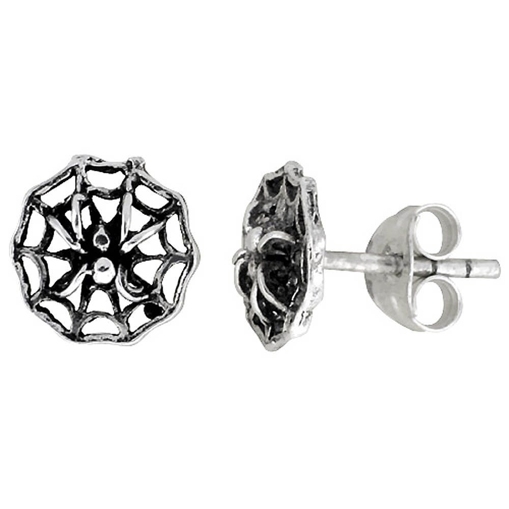 Tiny Sterling Silver Spider Stud Earrings 5/16 inch