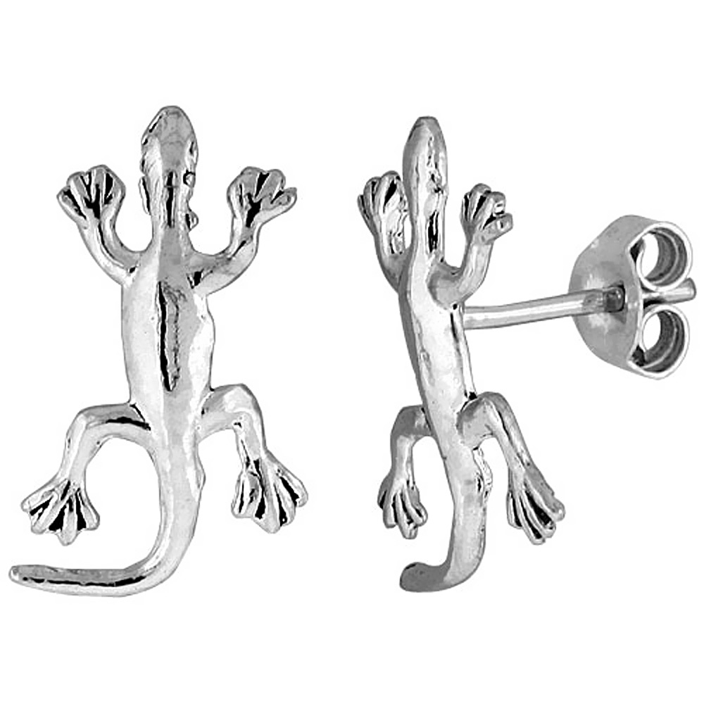 Tiny Sterling Silver Gecko Stud Earrings 3/4 inch