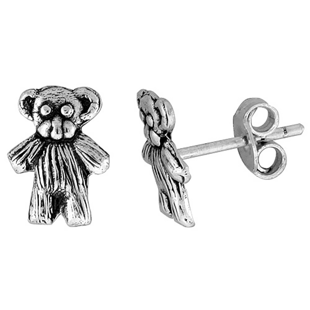 Tiny Sterling Silver Bear Stud Earrings 3/8 inch