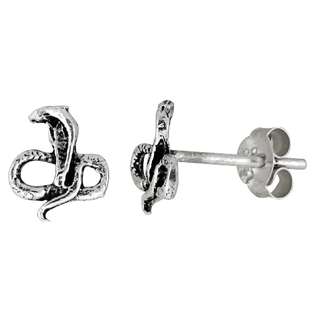 Tiny Sterling Silver Snake Stud Earrings 5/16 inch