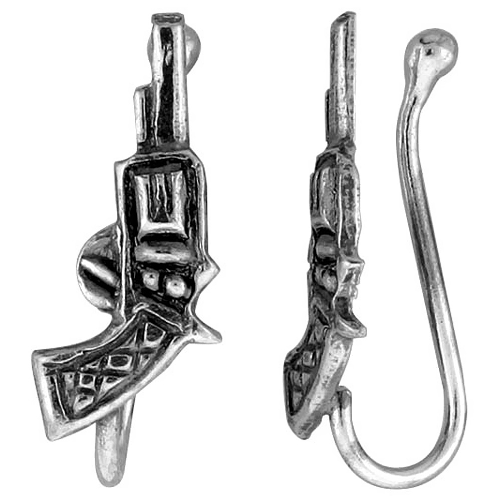 Small Sterling Silver Gun Nose Ring / Ear cuff Non-Pierced (one piece) 5/8 inch