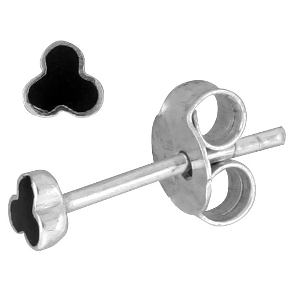 Tiny Sterling Silver Black Enamel Stud Earrings, 1/8 inch