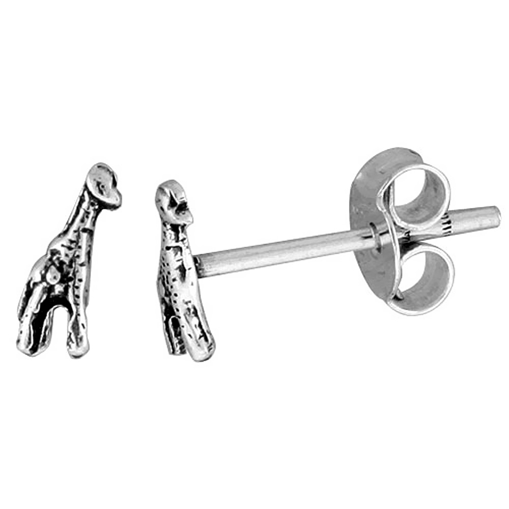 Tiny Sterling Silver Giraffe Stud Earrings 1/2 inch