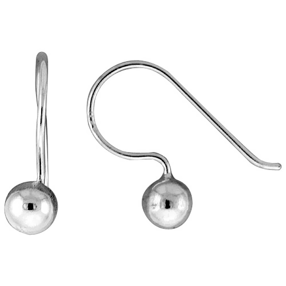 Tiny Sterling Silver Fishhook Ball Earrings 5/16 inch