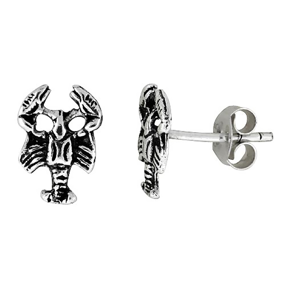 Tiny Sterling Silver Scorpion Stud Earrings 3/8 inch