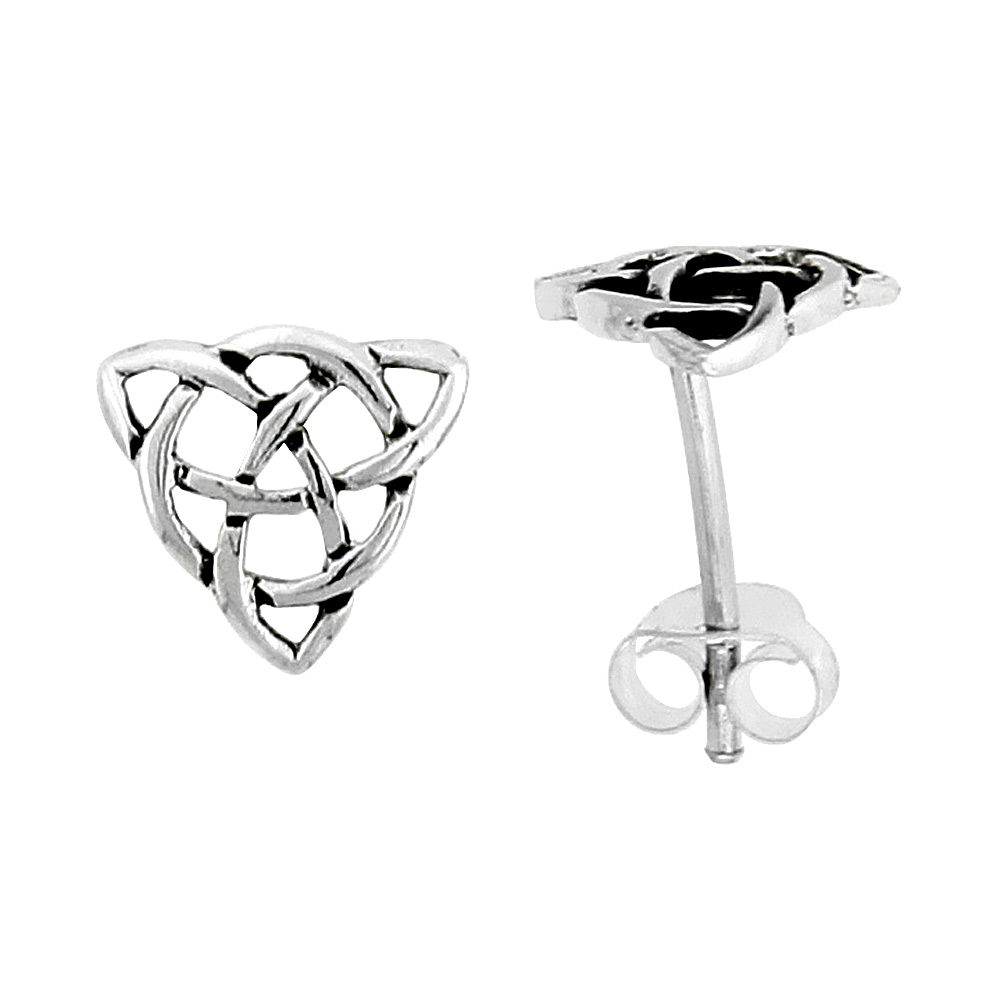 Sterling Silver Triquetra interlaced w/ Circle Celtic Knot Stud Earrings, 1/4 inch