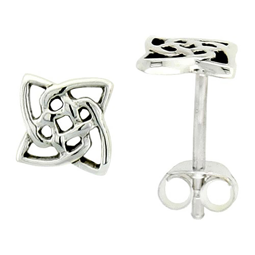 Sterling Silver Quaternary Celtic Knot Stud Earrings, 1/4 inch