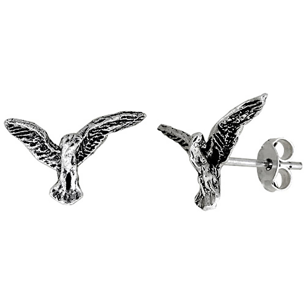 Tiny Sterling Silver Eagle Stud Earrings 9/16 inch