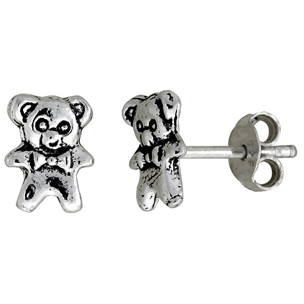 Tiny Sterling Silver Bear Stud Earrings 5/16 inch