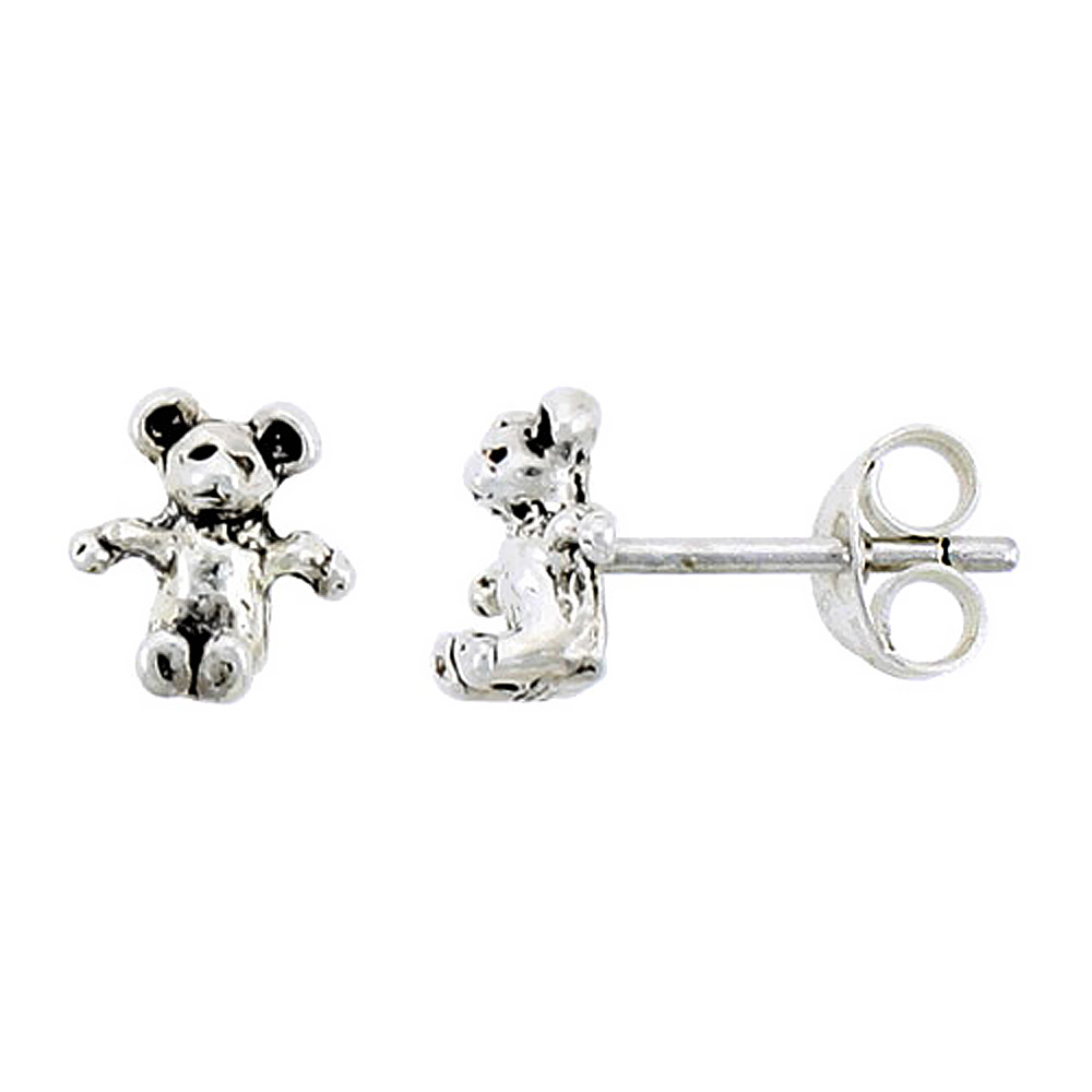 Tiny Sterling Silver Bear Stud Earrings 5/16 inch