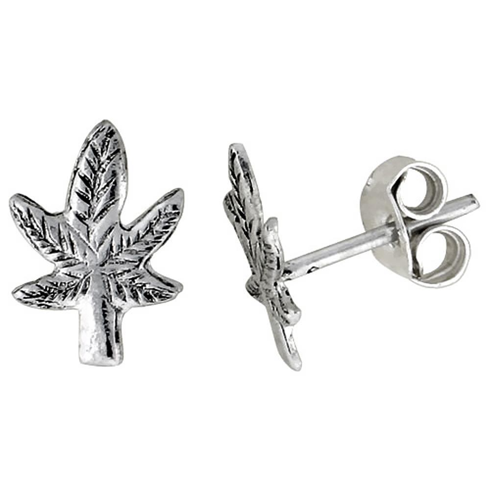 Tiny Sterling Silver 5 leaf Marijuana Stud Earrings 7/16 inch