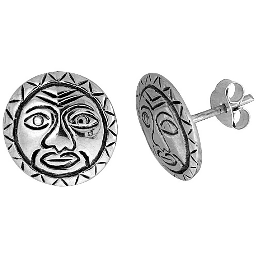 Tiny Sterling Silver Sun Stud Earrings 7/16 inch