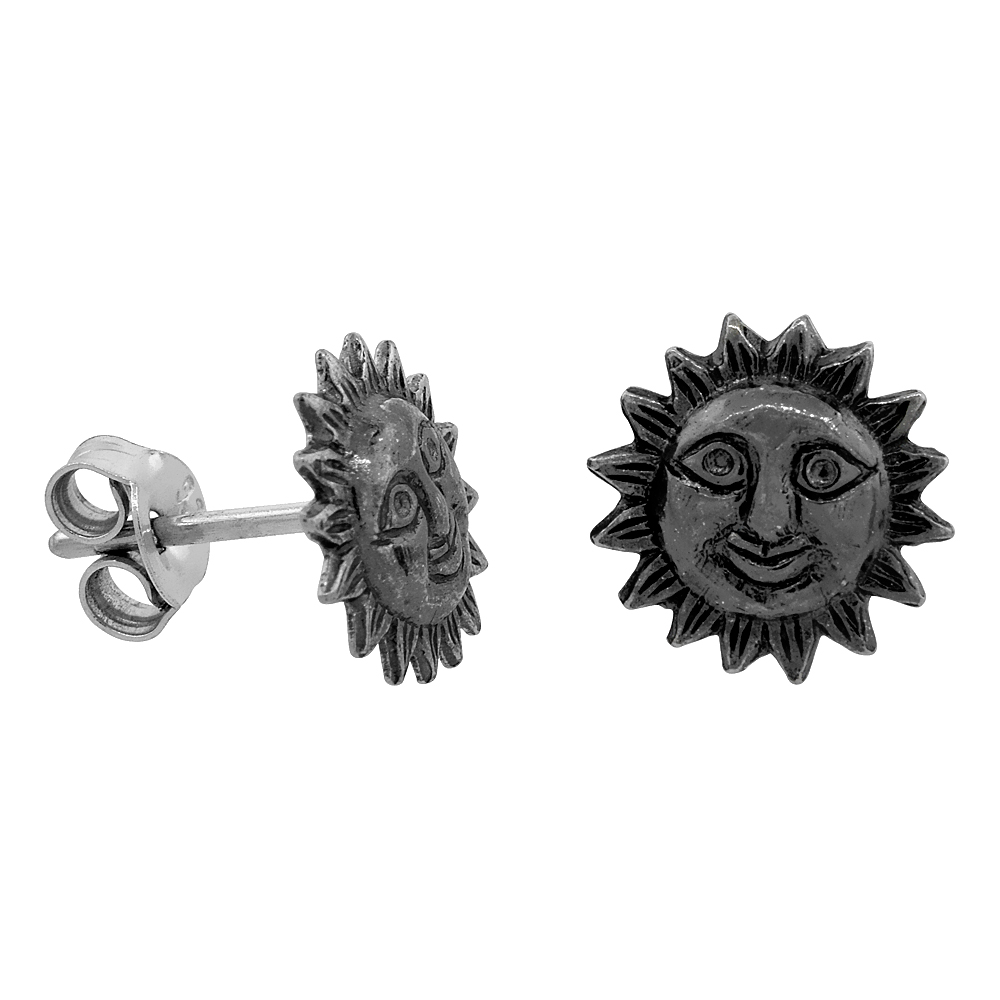 Tiny Sterling Silver Sun Stud Earrings 5/16 inch