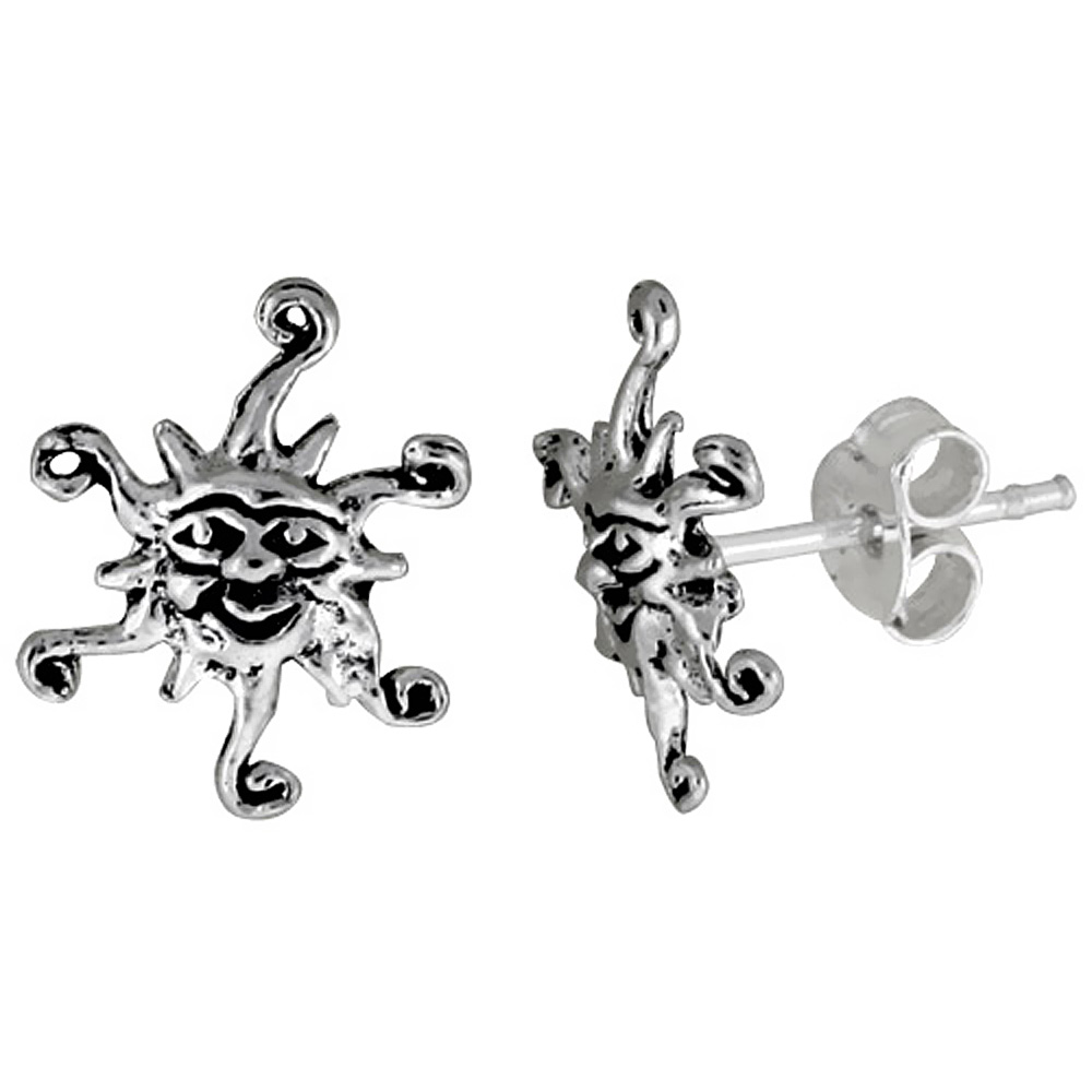 Tiny Sterling Silver Sun Stud Earrings 7/16 inch