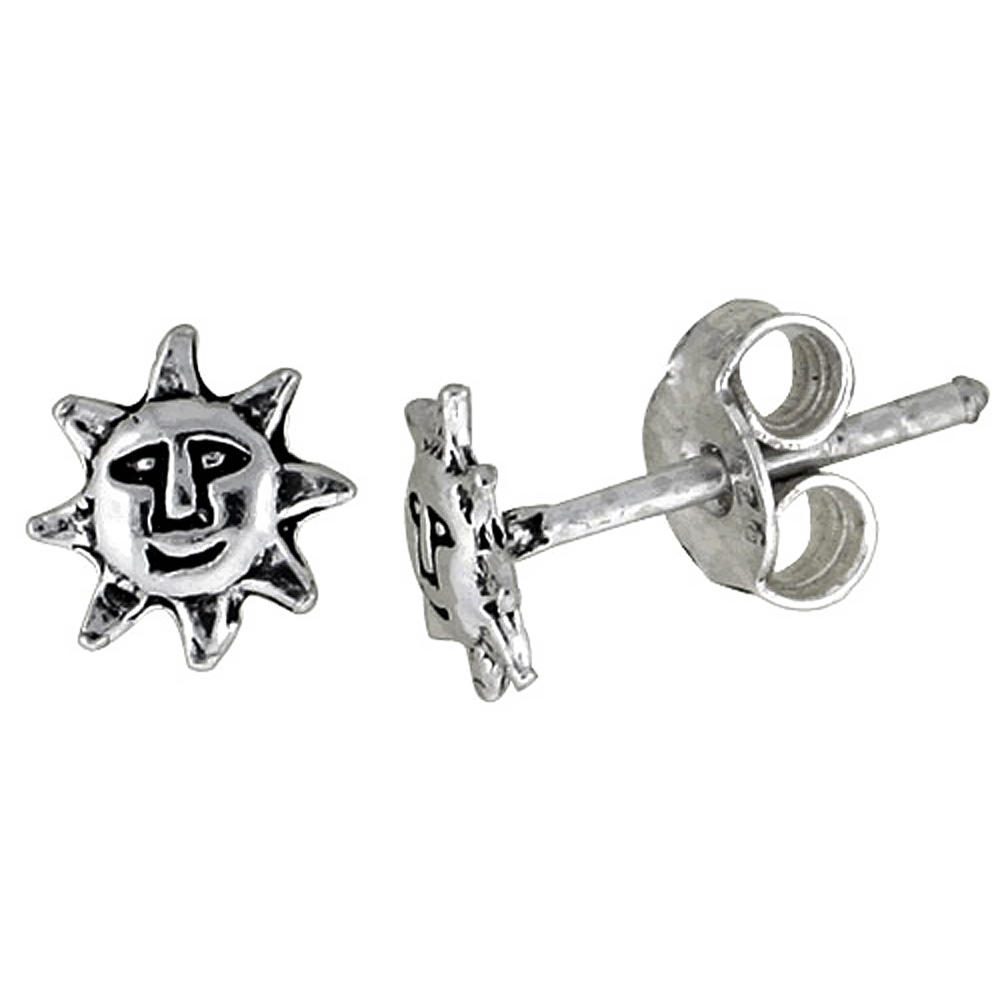 Tiny Sterling Silver Sun Stud Earrings, 1/4 inch