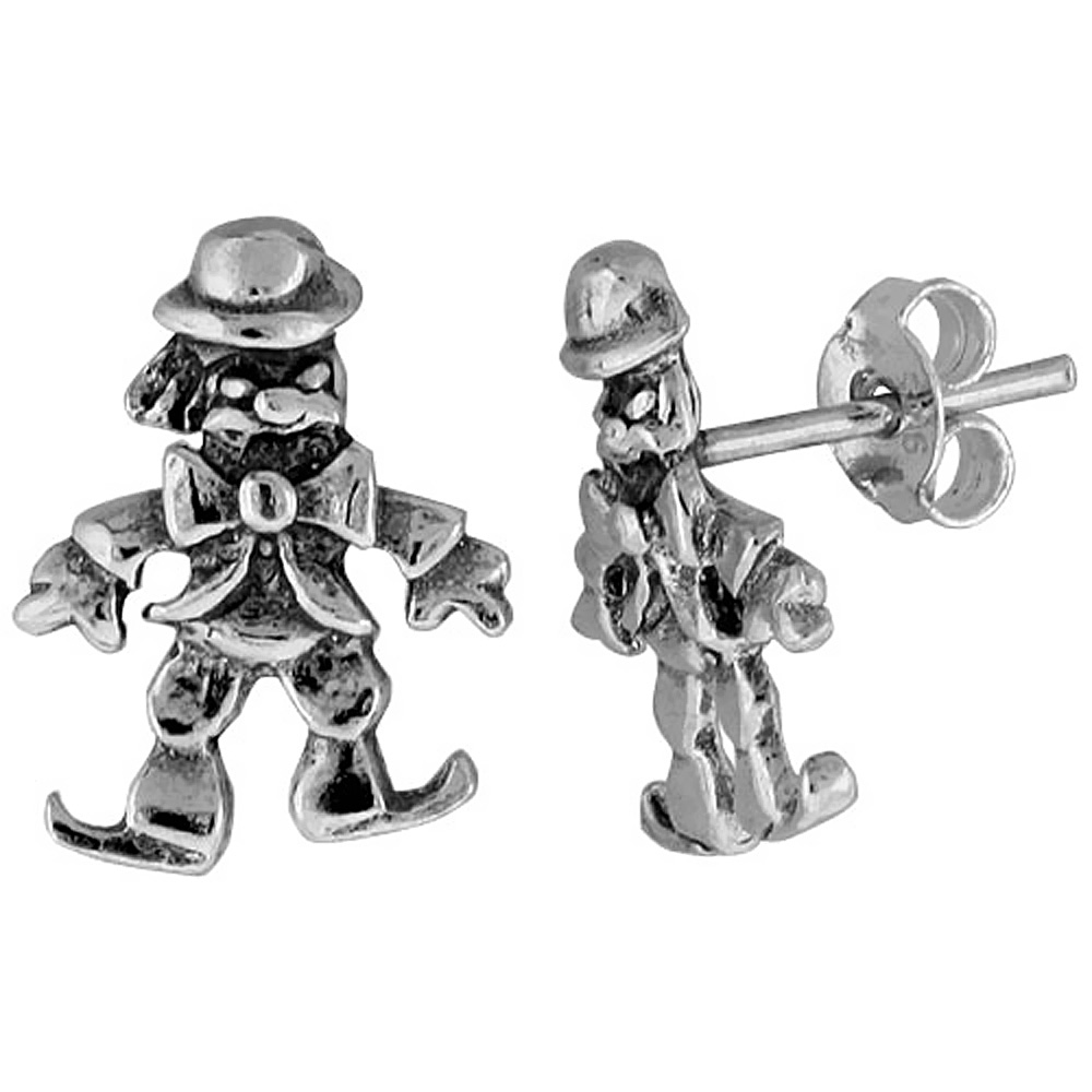 Tiny Sterling Silver Clown Stud Earrings 9/16 inch