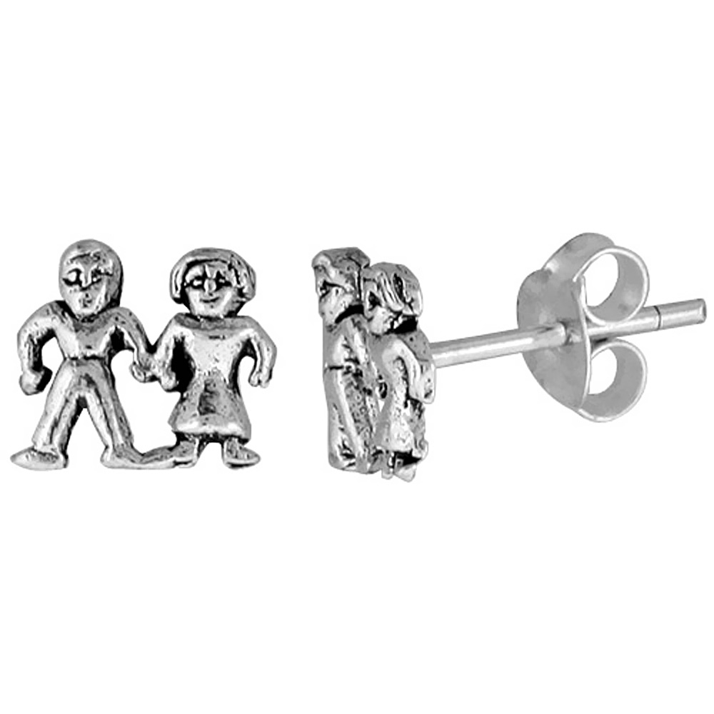 Tiny Sterling Silver Boy-Girl Stud Earrings 5/16 inch