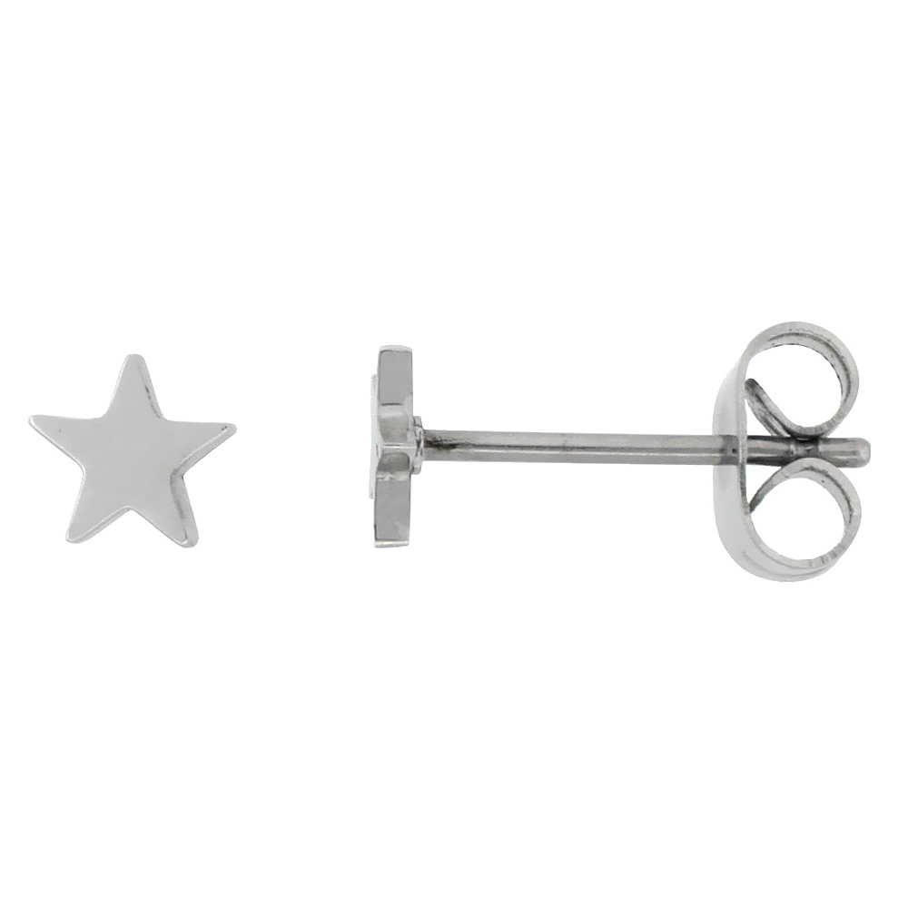 Tiny Stainless Steel Star Stud Earrings 5 and 6 mm