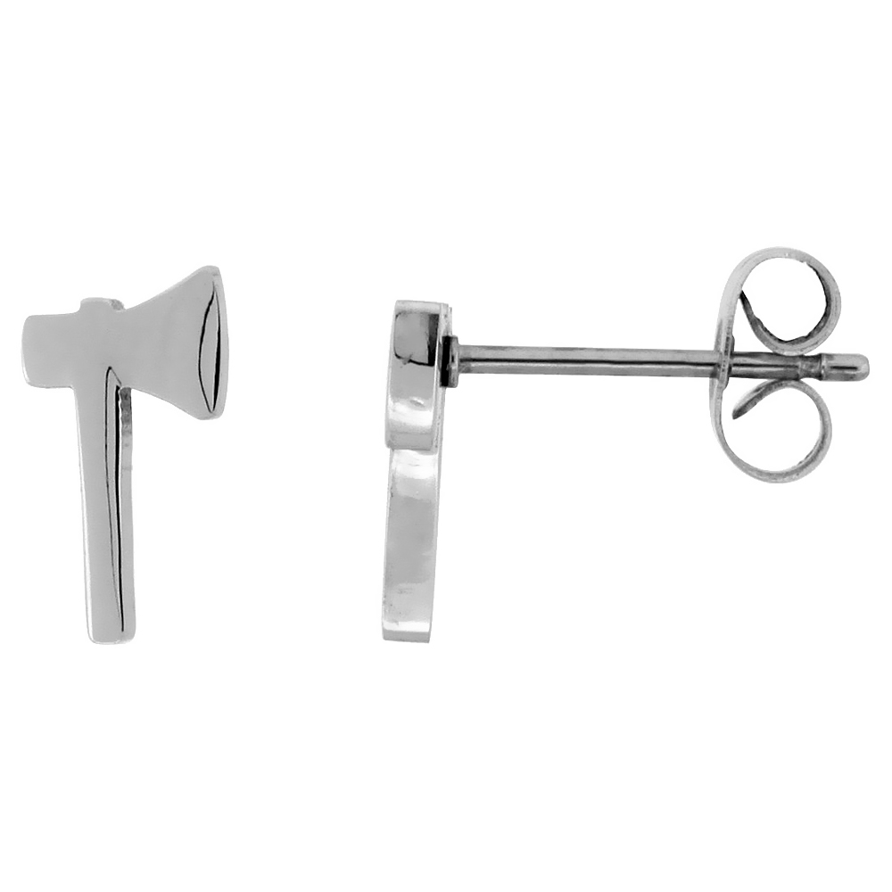 Small Stainless Steel Tomahawk Stud Earrings, 1/2 inch