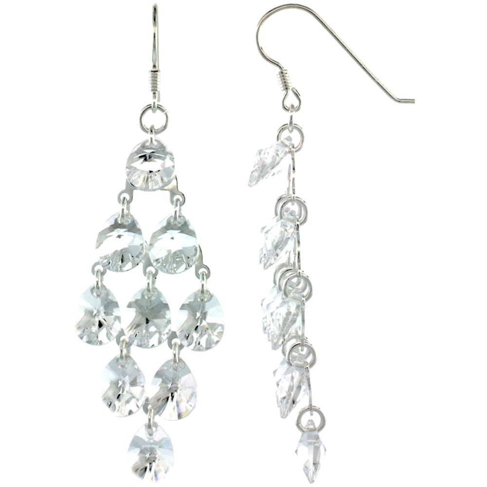 Sterling Silver Teardrop Clear Swarovski Crystals Chandelier Earrings, 2 7/8 in. (73 mm) tall