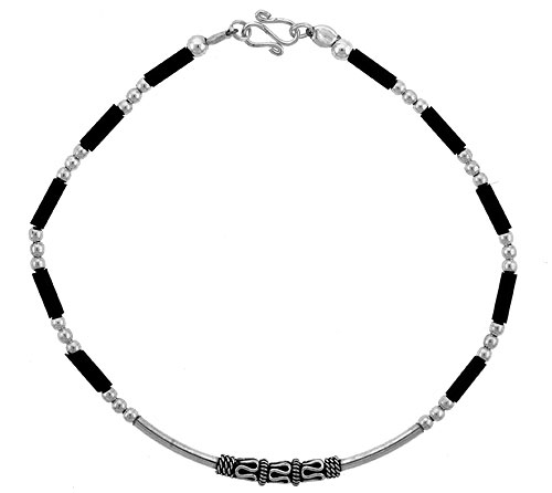 Sterling Silver Black Beaded Bali Bracelet