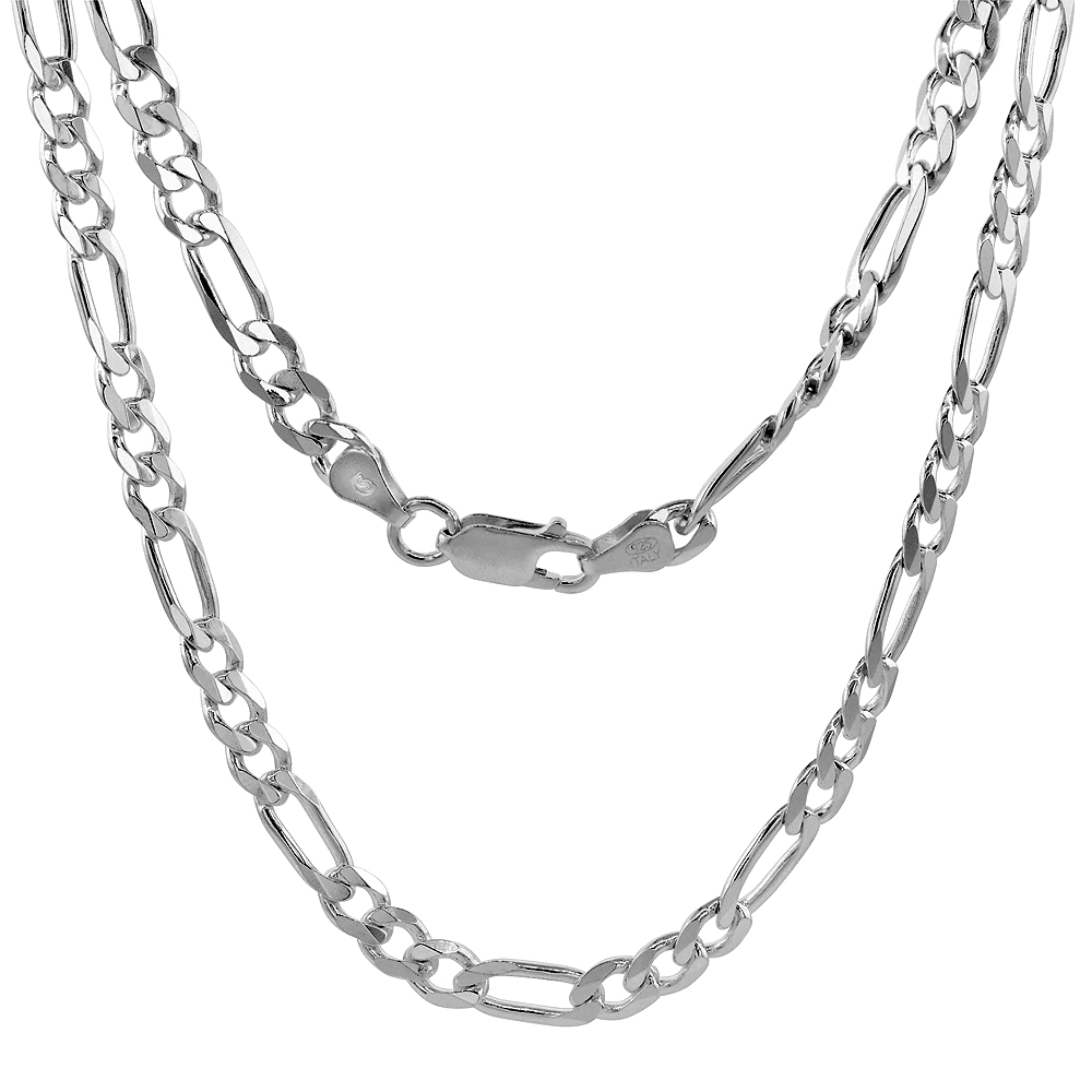 Sterling Silver 5.5mm Figaro Link Chain Necklaces & Bracelets for Men and Women Beveled Edge Nickel Free Italy 7-30 inch
