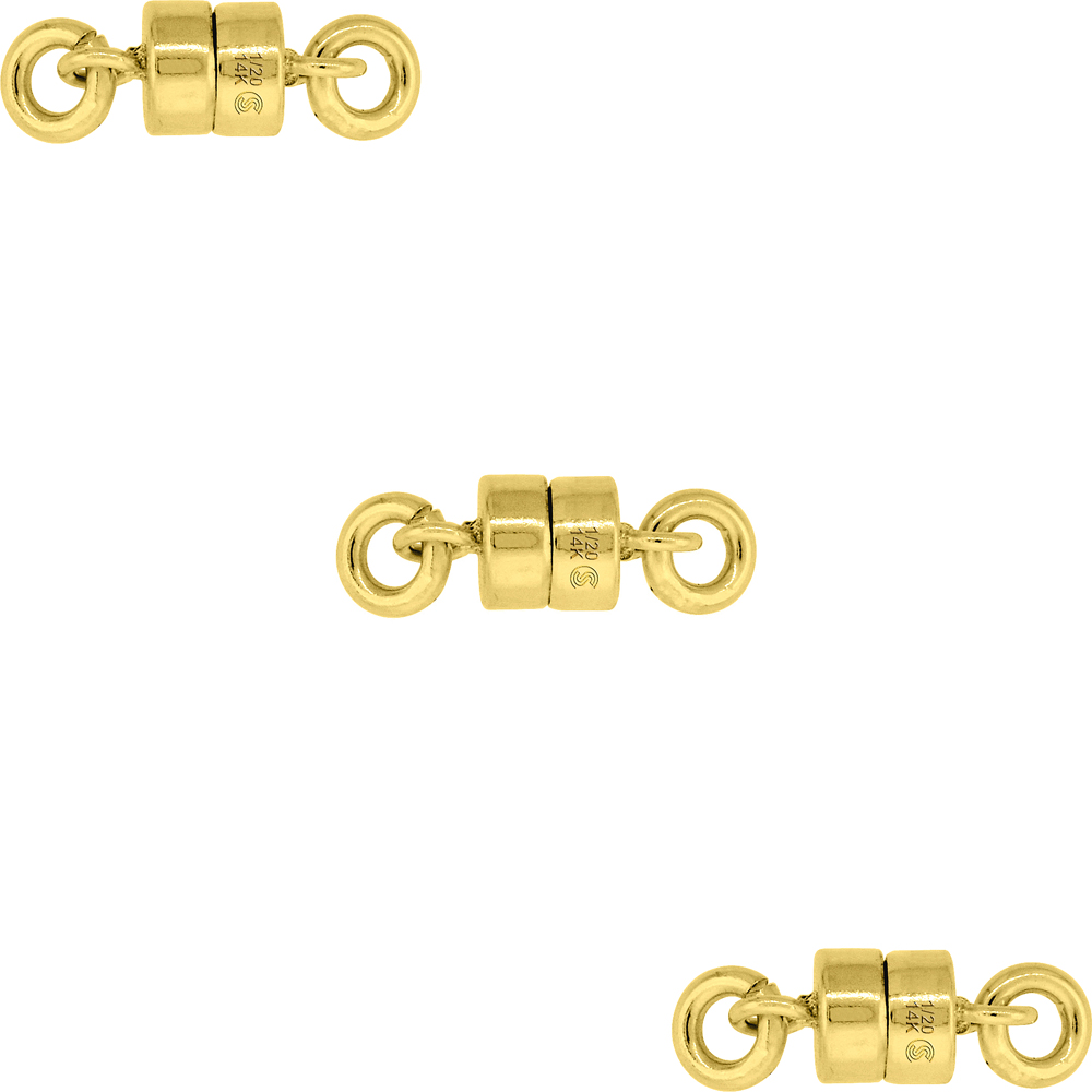 3 PACK, 14k Gold-filled 4 mm Magnetic Clasp for Light Necklaces USA, Square Edge