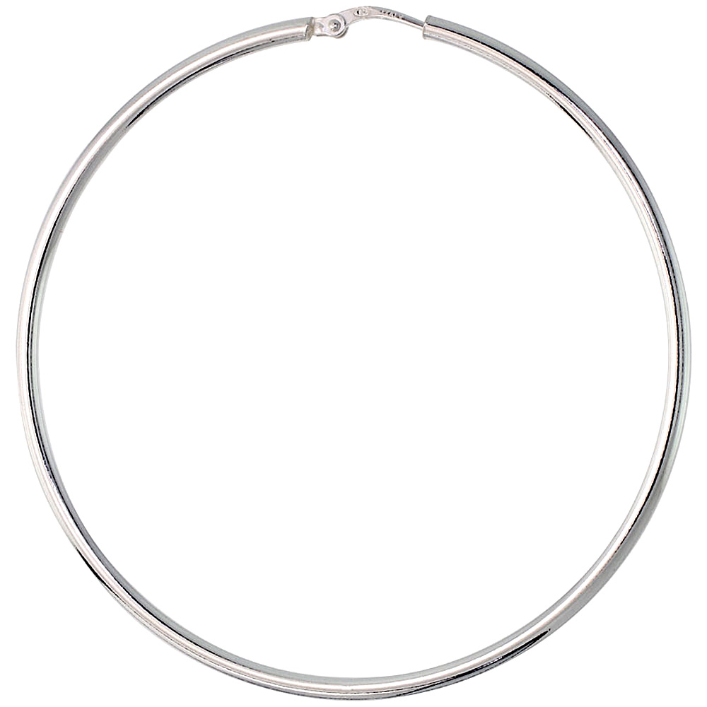 Sterling Silver Italian Hoop Earrings 2mm thin, 2 3/8 inch