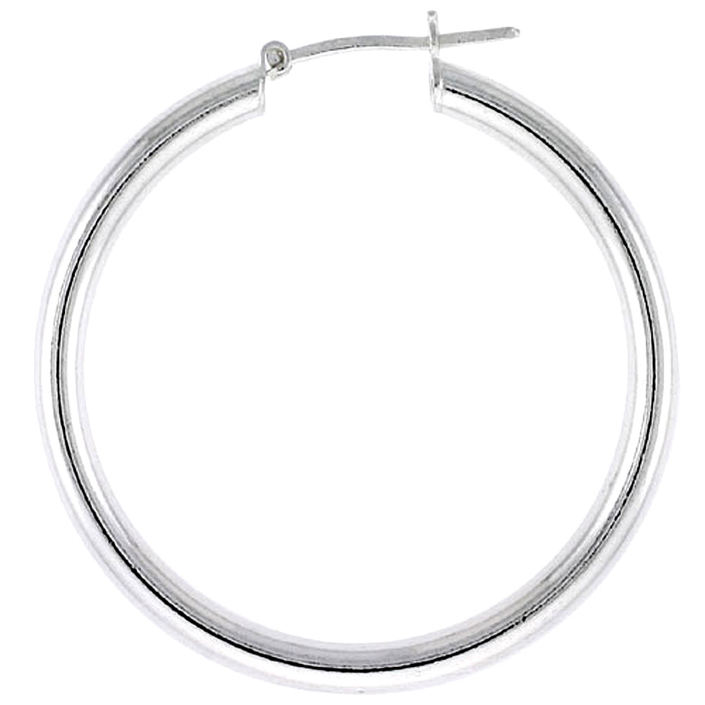 1 3/8 inch sterling silver 35mm Hoop Earrings 3mm tube Plain Polished Nickel free Italy