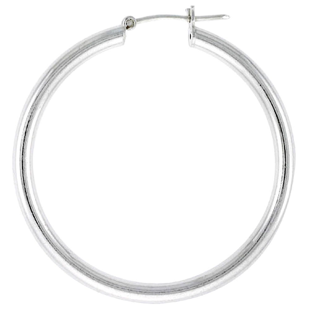 1 1/2 inch sterling silver 40mm Hoop Earrings 3mm tube Plain Polished Nickel free Italy