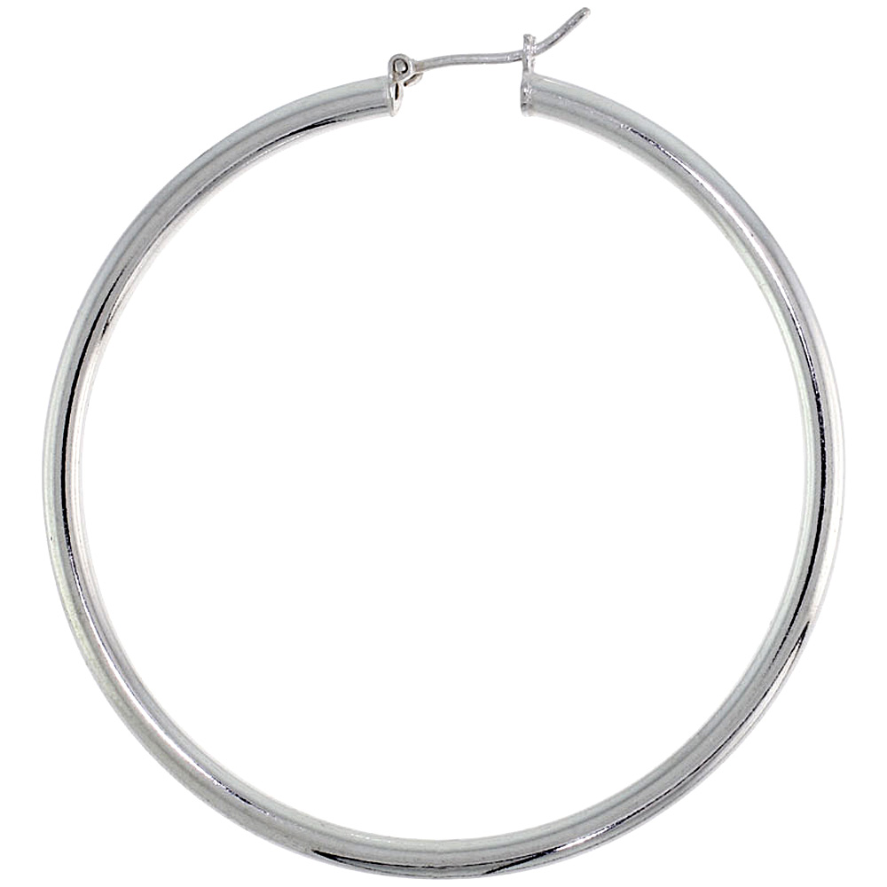 2 3/8 inch sterling silver 60mm Hoop Earrings 3mm tube Plain Polished Nickel free Italy