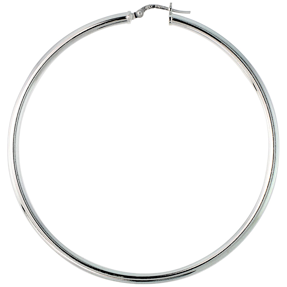 2 1/2 inch sterling silver 65mm Hoop Earrings 3mm tube Plain Polished Nickel free Italy