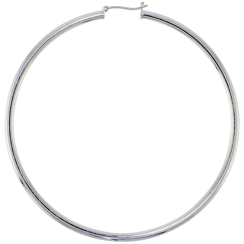 2 3/4 inch sterling silver 70mm Hoop Earrings 3mm tube Plain Polished Nickel free Italy