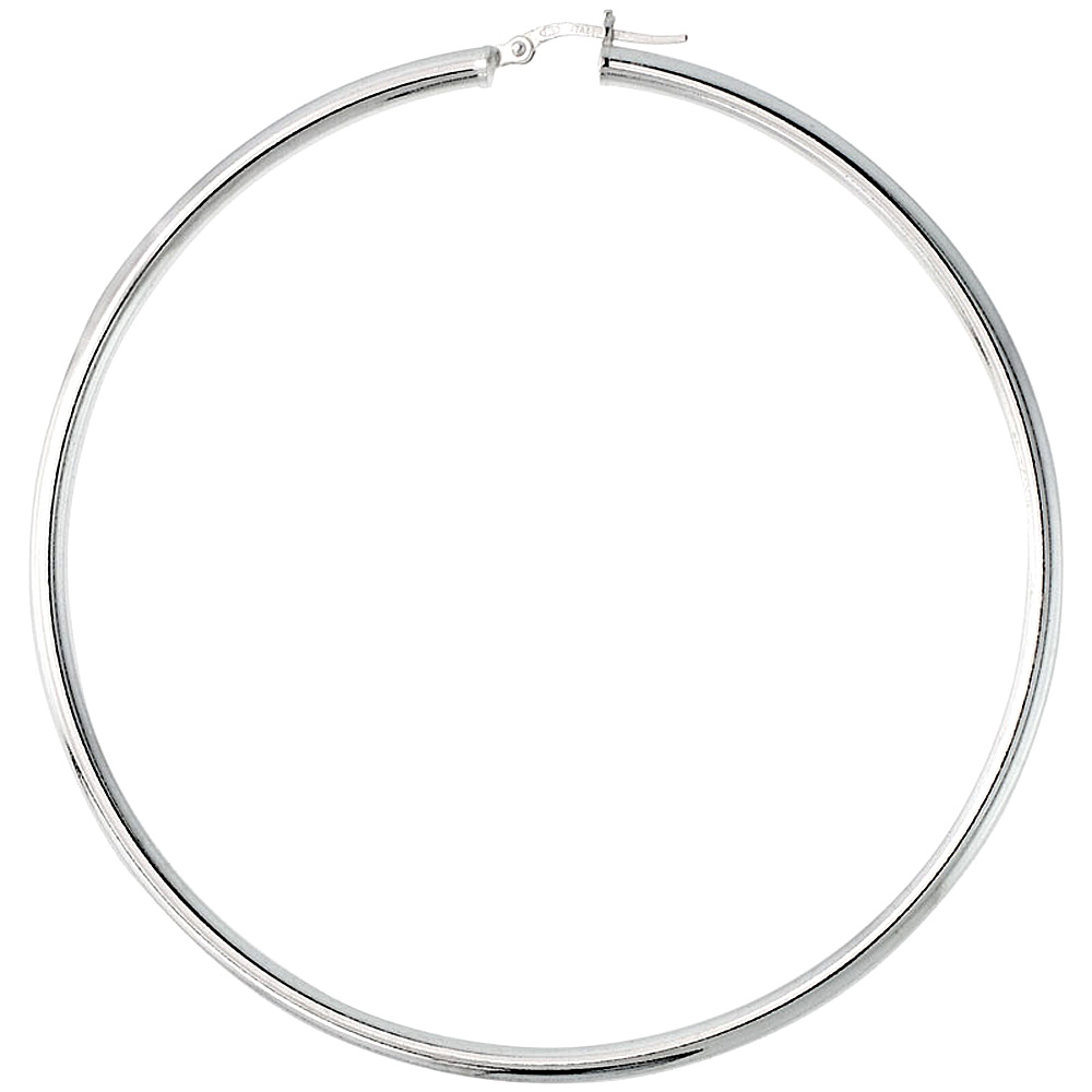 3 inch sterling silver 75mm Hoop Earrings 3mm tube Plain Polished Nickel free Italy