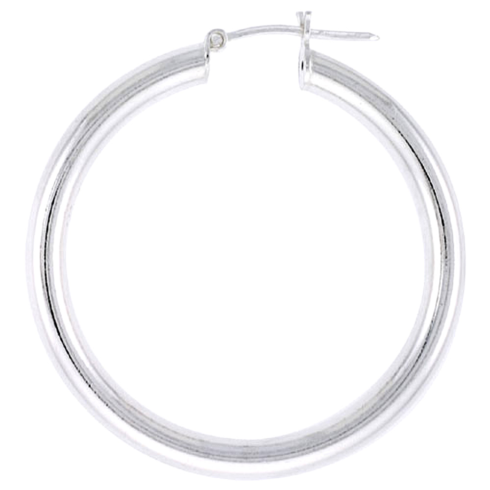 1 1/2 inch sterling silver 40mm Hoop Earrings 4mm tube Plain Polished Nickel free Italy