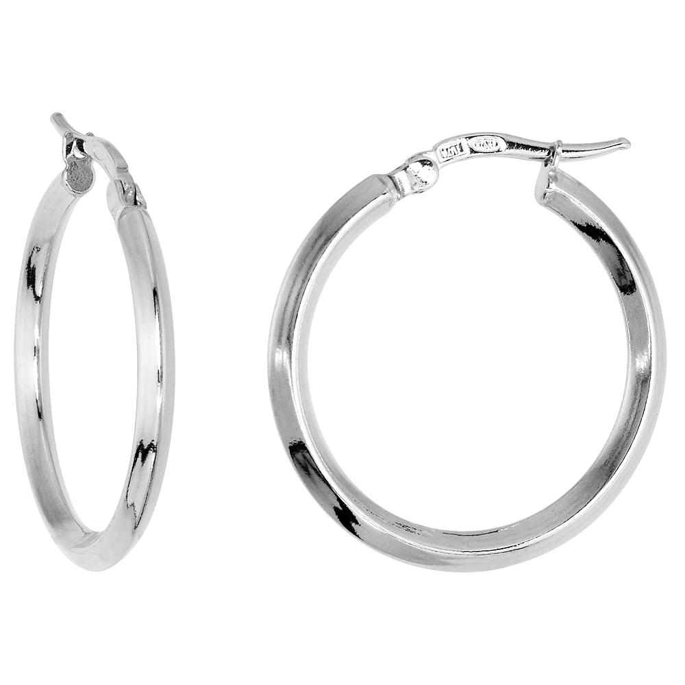 1 inch Sterling Silver Hoop Earrings for Women Click Top 2mm Diamond-shaped Tubing 25mm Round Italy