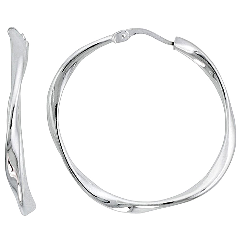 Sterling Silver 1 3/8 inch Twisted Hoop Earrings for Women 35 mm Round 3mm Oval Tube Nickel Free Italy