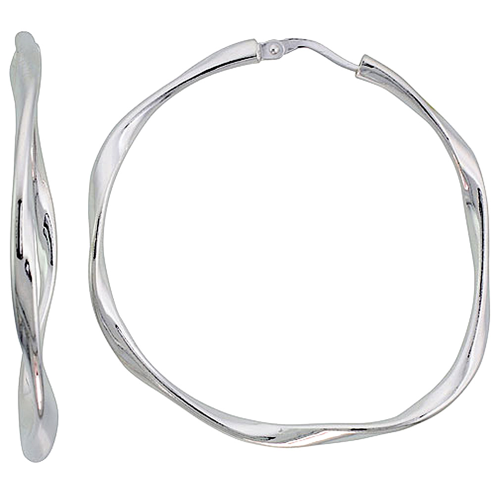 Sterling Silver 1 3/4 inch Twisted Hoop Earrings for Women 45 mm Round 3mm Oval Tube Nickel Free Italy