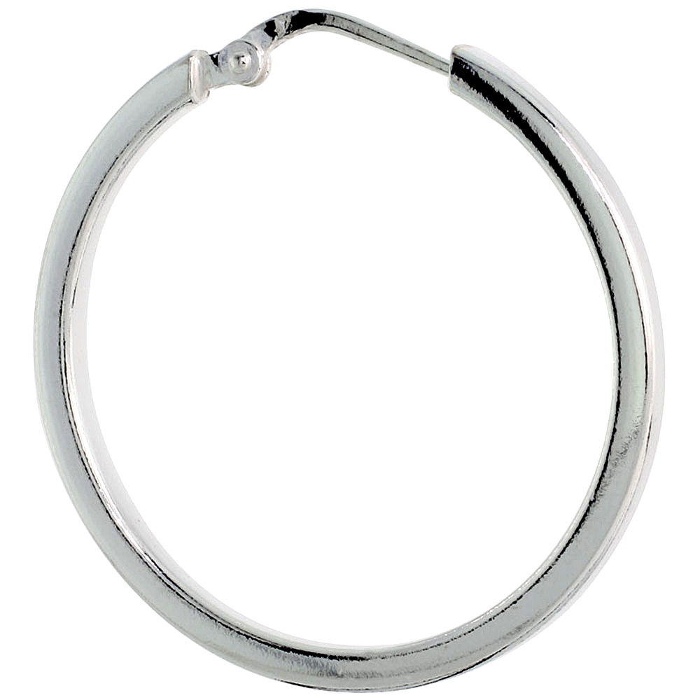 Sterling Silver 1 1/8 inch Square Tube Continuous Hoop Earring for Women 30 mm Round 2mm thin Italy