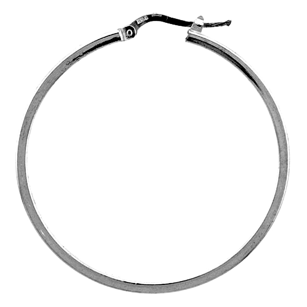 Sterling Silver 1 3/4 inch Square Tube Click Top Hoop Earring for Women 45 mm Round 2mm thin Italy