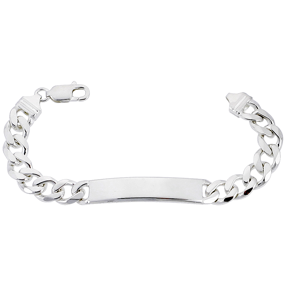 Sterling Silver ID Bracelet Curb Link Very Heavy 5/8 inch wide Nickel Free Italy, sizes 8 - 9 inch