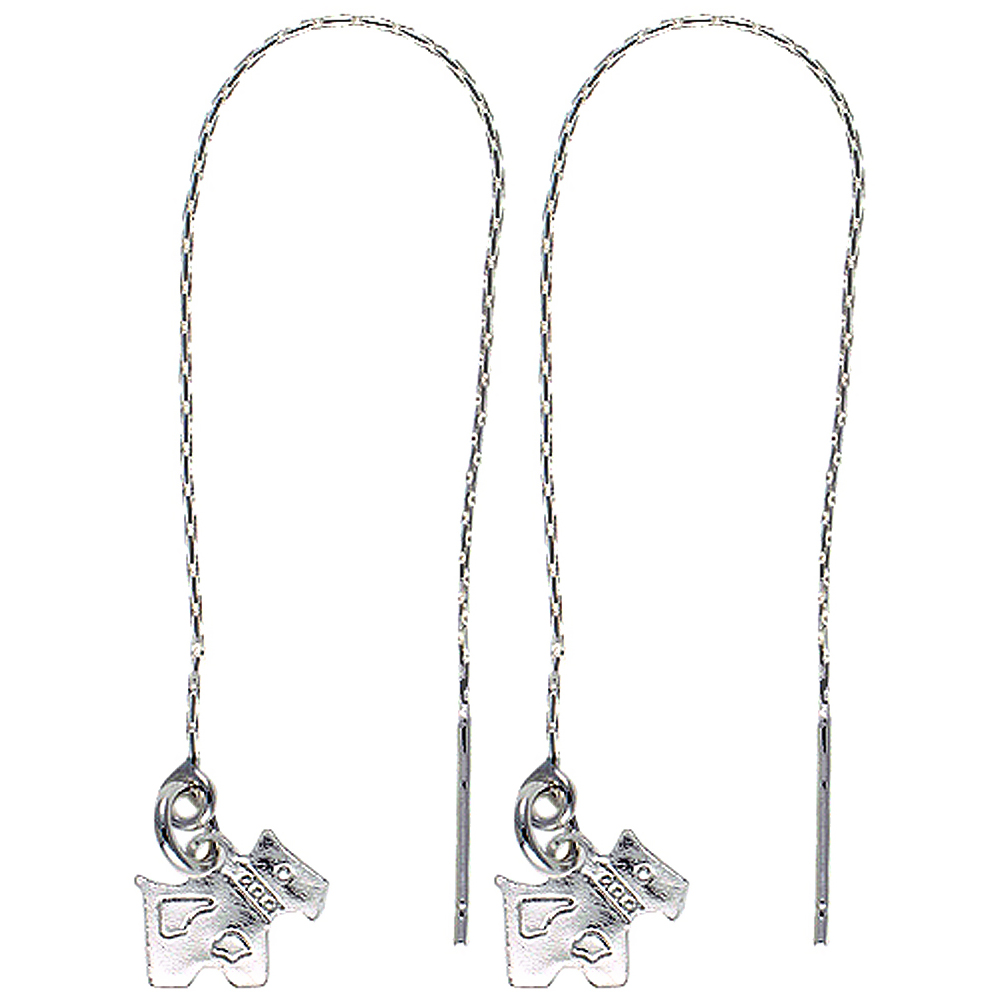 Sterling Silver Dangle Scottie Dog Threader Earrings for Women Italy 4 1/2 inch long