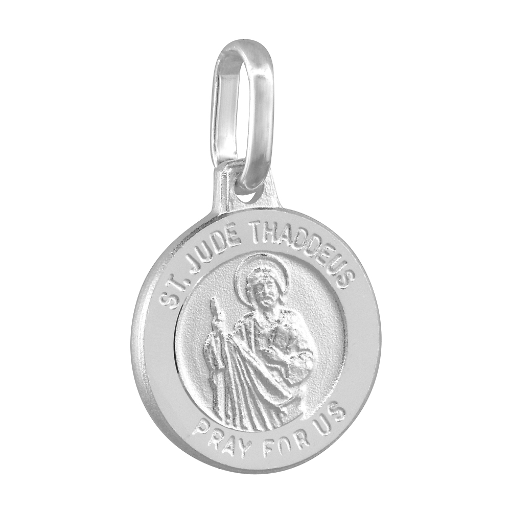 12mm Dainty Sterling Silver St Jude Medal Necklace 1/2 inch Round Nickel Free Italy with Stainless Steel Chain